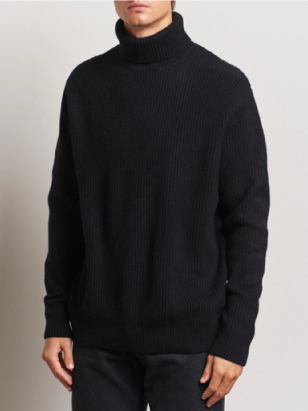 Les Deux Black Wool Rib Rollneck Sweater in Medium